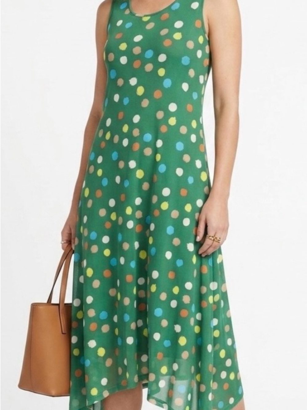 🧼Attitudes by Renee $60 MP Party Dot Mesh Asymmetric Hem Midi Dress